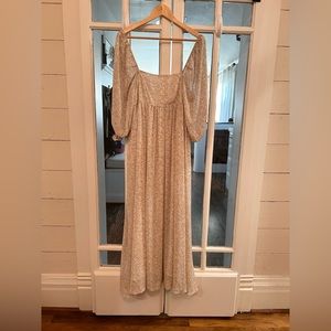 PinkBlush Beige Chiffon Printed Square Neck Empire Maternity Dress